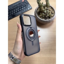 Apple Uyumlu iPhone 14 Pro Max Standlı Ve Yüzüklü Magsafe Kılıf Soocase721 Siyah