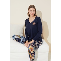 Siyah İnci Pamuklu Örme Pijama Takım 24240097 Lacivert