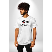 Köpek Sevgisi Rottweiler Unisex Unisex Beyaz Organik Baskılı T-shirt Penye Yüksek Kalite Beyaz