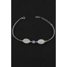 Oval Zirkon Detaylı Halat Zincir Kadın 925 Ayar Gümüş Bileklik