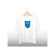 Mavi Ayı Detaylı Unisex Tişört Beyaz Mavi Ayı Detaylı Unisex Tişört Beyaz