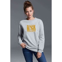 Queen We Will Rock You Baskılı Gri Kadın Sweatshirt (528306133)