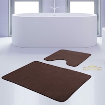 Bonny Home Unicolor Düz Kahve 2li Banyo Paspası Halısı Seti Kaymaz Kahverengi