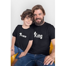 King Prince Siyah Baba Oğul Kombini Tişört Giyim