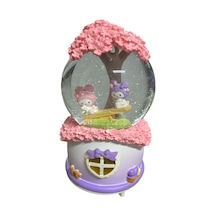 Kuromi My Melody Işıklı Müzikli Dönen Otomatik Püskürtmeli Büyük Boy Kar Küresi Mor