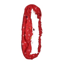 Lastikli Bandana Paraşüt Model Saç Bandı Boncuklu Çapa Desenli Kırmızı