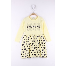 Toontoy Kız Çocuk Love Baskılı Elbise Sarı