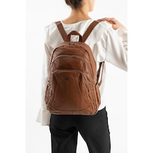 Baginn Y.s.deri Kadın Sırt Çantası 33 23 Cm Vegan Deri Yıkama Suni Deri Yumuşak Doku Günlük Çanta Taba