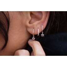 Reis Kuyumculuk T1640 Cemre Yakut Pembe Altın - Rose Gold Altın  Küpe