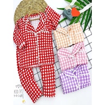 2-3-4-5 Yaş Düğme Kapamalı Piti Ekose Desenli 2li Kız Erkek Çocuk Pijama Takımı 001