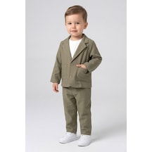 Dmb Boys & Gırls Dmb Boys & Girls Erkek Bebek Beli Lastikli Ceket Pantolon T-shirt Kombinli Özel Gün Bayramlık 3'lü Takım 1-3 Yaş Haki-2667