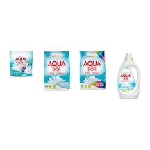 Aquabor Doğal Mineralli Tablet + 4 Kg Beyaz + 4 Kg Renkliler + Sıvı Beyaz 4 Lü Set 0.75 LT - 2.5 LT - 12 KG