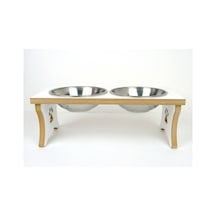 Köpek Su Ve Mama Kabı Standı - Büyük Irk - Beyaz Mdf - 2'li Model - Çelik Kase - 2 1000ml