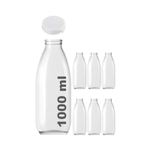 1000 Ml Şeffaf Sürahi Süt, Ayran, Su, Limonata, Meşrubat Şişesi 1000 Cc Yırtmalı Kapaklı Cam Şişe 6 Adet 6,