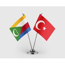 Komorlar Bayrağı Ve Türk Bayrağı İkili Saten Masa Bayrağı Takımı Diğer