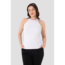 Arma Yıldız Kadın Pamuklu Fitilli Görünümlü Halter Yaka Basic Beyaz Atlet beyaz