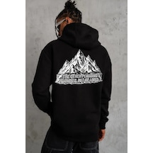 Barlashive Erkek Nihilist Penguen Baskılı 3 İplik Pamuklu Kapüşonlu Sweatshirt Hoodie Siyah Çok Renkli