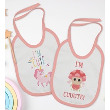 BK Kids I'm Cute Tasarımlı 2’li Pembe Mama Önlüğü-1 Pembe