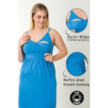 Parlingerie Hamile Lohusa Geceliği İp Askılı Mavi