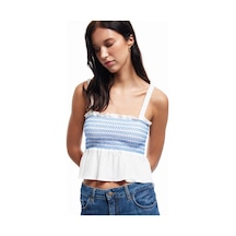 Koton Gipeli Brodeli Fisto Detaylı Kare Yaka Askılı Crop Bluz Ekru 5sak30085ew Ekru