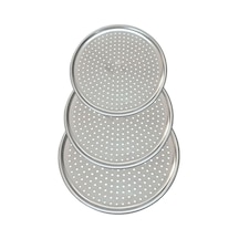 3'lü Set Lüx Delikli Pizza Tepsisi Lahmacun Pide Tepsisi 28-32-36 Cm Krom Krom