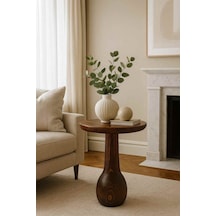 Masif Ahşap Meşe Renk Tekli Yan Sehpa Dekoratif Mantar Sehpa - Coffee Table Meşe