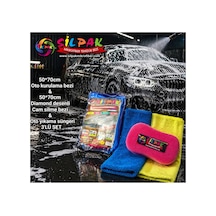 Silpak 3 Lü Araç Temizlik Seti 50x70 Mikrofiber Kurulama Bezi+diamond Cam Bezi+oto Yıkama Süngeri
