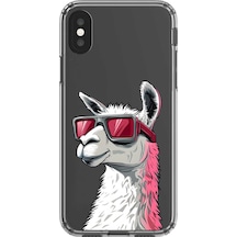 Apple Uyumlu iPhone X Şeffaf Kılıf Cool Lama Tasarımlı