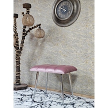 Zafir Krom Sivriltme Ayaklı 60 Cm Puf Bench - Puf - Bench - Oturak - Mutfak Oturağı - Antre Oturağı Pembe