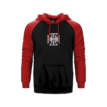 West Coast Choppers Logo Kırmızı Renk Reglan Kol Kapşonlu Sweatshirt Kırmızı