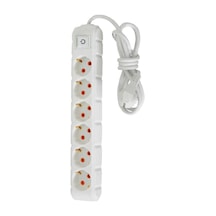 6lı 5 Metre Kablolu Anahtarlı Grup Priz 16a 250v, Altılı Topraklı Uzatma Kablosu Beyaz Renk Diğer