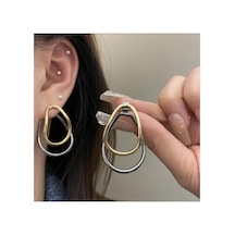 Lunarie Gold Gümüş Çift Oval Halka Küpe Bijuteri Trend Altın