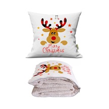 Merry Christmas Baskılı Dekoratif Yastık Kırlent Opsiyonel Battaniye 2 İn 1 Çok Renkli