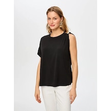 Faik Sönmez Gold Toka Detaylı Yuvarlak Yaka Düşük Kol Kadın T-shirt Us26tsh071 Siyah