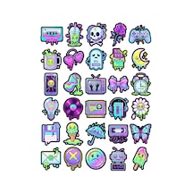 30 Adet Pastel Goth Sticker Seti - Laptop Telefon Defter İçin Çok Renkli
