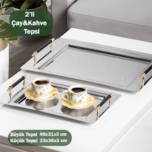 Porsima Gold 2 Li Paslanmaz Çelik Kahve Sunum Tepsisi Gümüş Go...