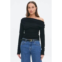 Madmext Siyah Kadın Off Shoulder Uzun Kollu Bluz Mg2567 Siyah