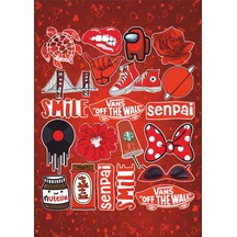Kırmızı Temalı Seri 2 Sticker Seti Laptop Ajanda Notebook Tablet Telefon Defter Etiket Journal Diğer