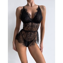 Zeal Belle Noır Zarafetin Baştan Çıkaran Hali Premium Dantel Bodysuit - Siyah, S