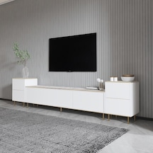 Tv Sehpası Kozan Set Beyaz Mermer Desen Gold 260 Cm