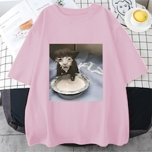 Flood Of Style Süt Yüz Kedi Meme Baskı T Shirt Garip Mizah Komik Kedi Grafik T-shirt Erkek Kadın Hip Hop Pam Pembe