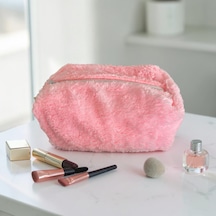 Neon Pembe Peluş Yumuşak Makyaj Çantası Çok Amaçlı Çanta
