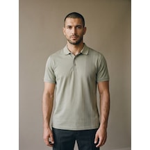 Maccali Erkek Yeşil Dikey Desen Panelli Polo Yaka Tişört