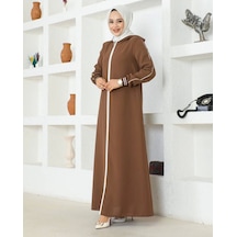 Biyeli Ribana Detaylı Ferace - Kahve / F0128 Taba