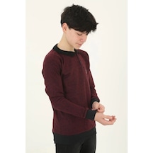 Çocuk Selanik Yaka Nakışlı Kazak - Kırmızı Siyah