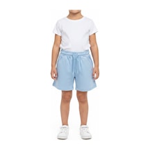 Toontoy Kids Toontoy Kız Çocuk Beli Bağlamalı Çiçek Nakışlı Şort 25032 Mavi