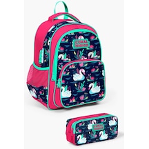 Coral High Kids Neon Mercan Lacivert Kuğu Desenli 2'li Okul Çanta Seti Set0223402
