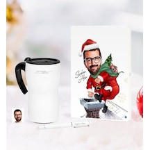 Kişiye Özel Yılbaşı Bay Karikatürlü Beyaz Defter Kalem Termos Mug (397195223)