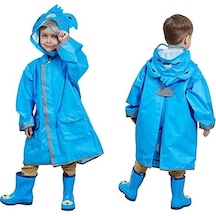 Yansıtıcı Şeritli Üç Boyutlu Çizgi Film Karakterli Okul Panço Yağmurluk + Çanta - Mavi