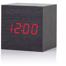 Küp Ahşap Alarm Dijital Çalar Saat Siyah Büyük Boy